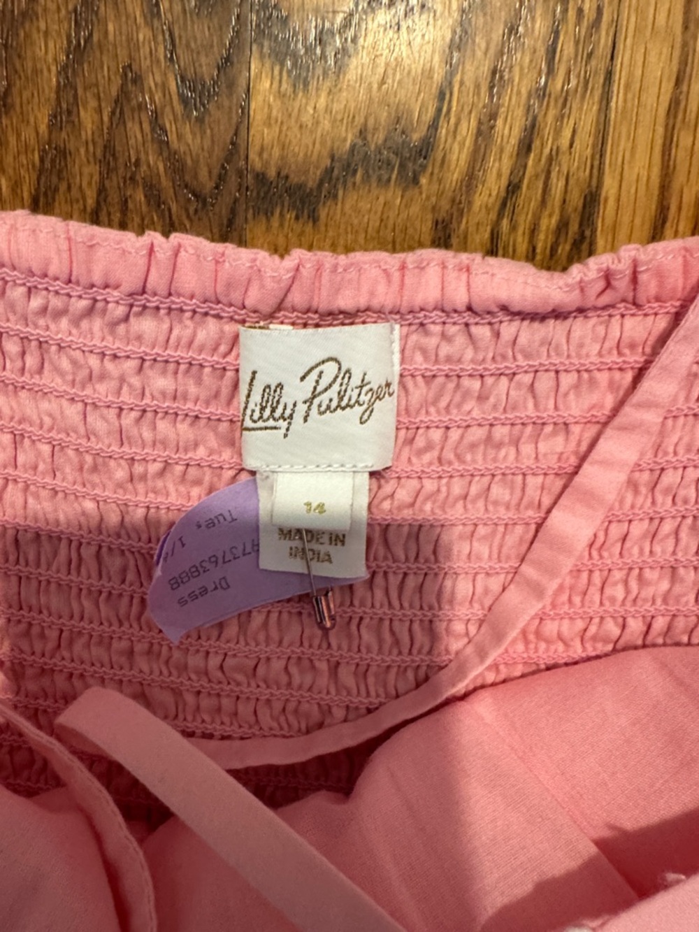 Lilly Pulitzer Pink Tiered Spaghetti-Strap Dress with White Trim - Girls size 14 - Picture 2 of 3